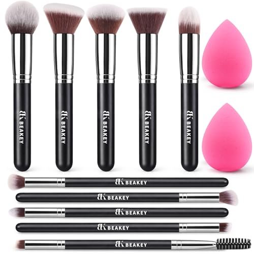 BEAKEY Makeup Brushes set with 2 Blending Sponges BEAKEY Makeup Brushes set with 2 Blending Sponges